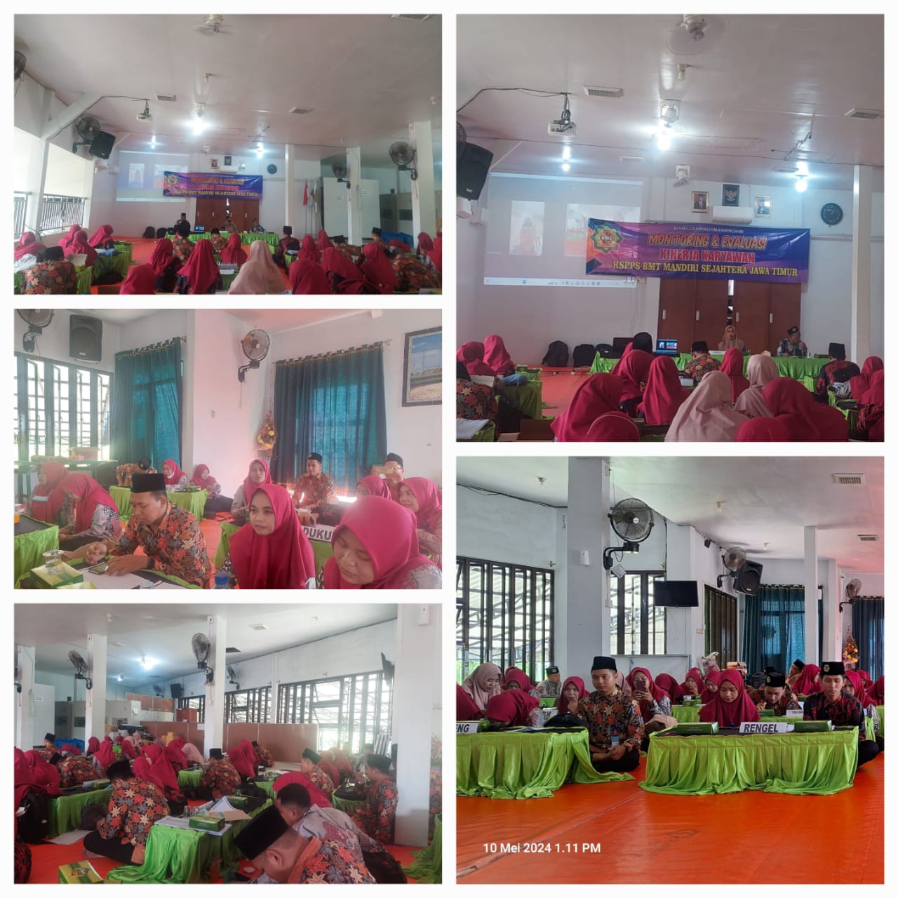 Pelaksanaan Monitoring dan Evaluasi Kinerja Karyawan Caturwulan I tahun 2024 di Aula Kantor Pusat KSPPS BMT Mandiri Sejahtera Jawa Timur