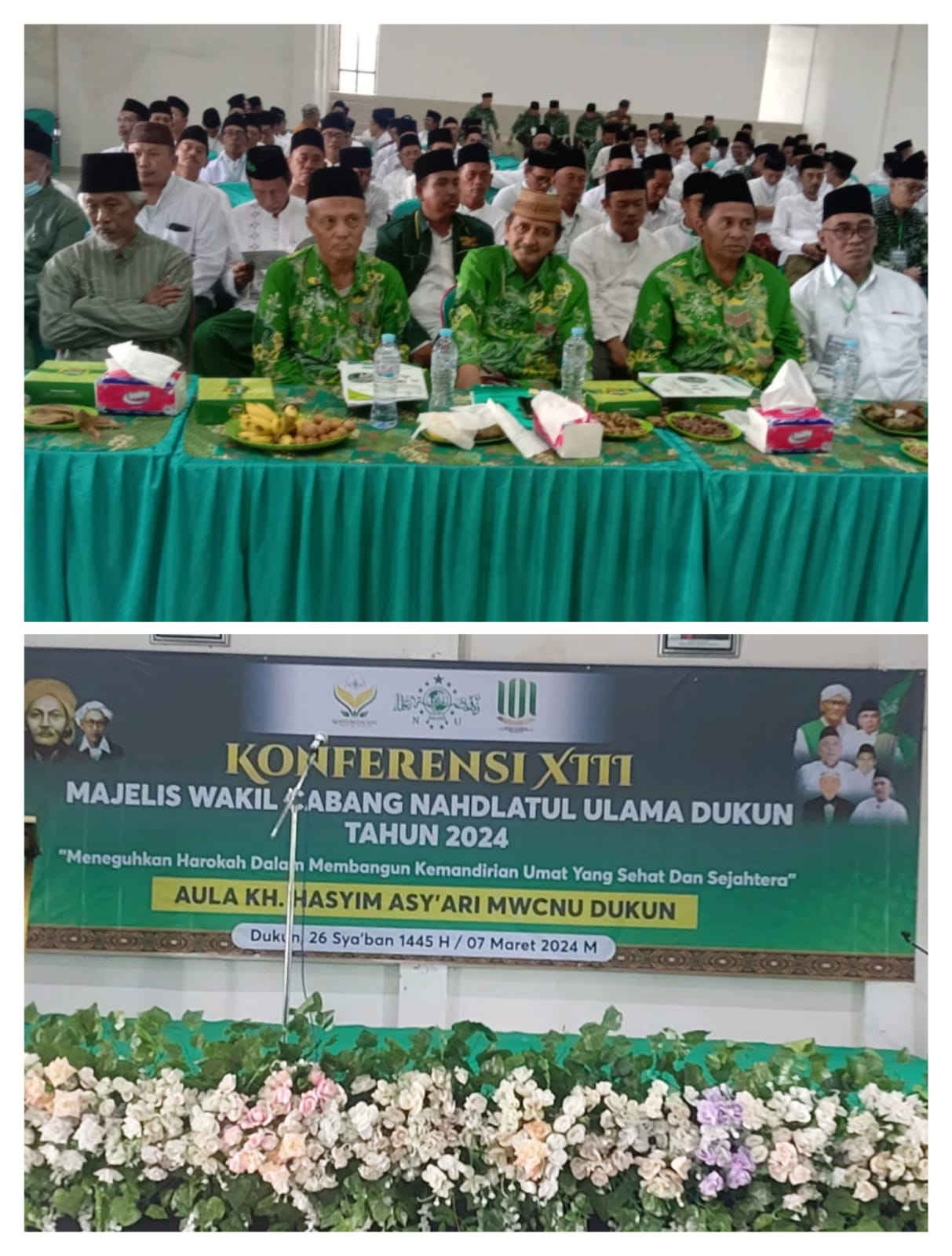 General Manager KSPPS BMT Mandiri Sejahtera Jawa Timur ( Bpk. H.M. Ayubi Chozin) dalam acara  Konferensi XIII MWC NU DUKUN bersama Ketua Tanfidziyah NU Cabang Gresik ( Bpk. KH. Drs. Mulyadi,MM) di Aula KH.Hasyim Asy'ari MWC NU Dukun Gresik