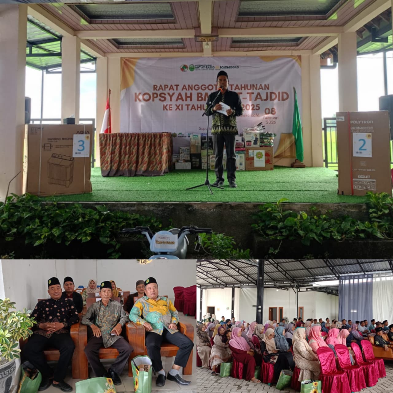 Sekretaris KSPPS BMT Mandiri Sejahtera Jawa Timur ( Bpk. H. Sukirno ) beserta Pengawas ( Bpk. Suepto ) dan Kabag Pengembangan dan Logistik ( Bpk. Iskan, S.E) dalam acara Rapat Anggota Tahunan (RAT) Ke-11 KOPSYAH BMT AT TAJDID TEMAYANG  BOJONEGORO Tahun Bu