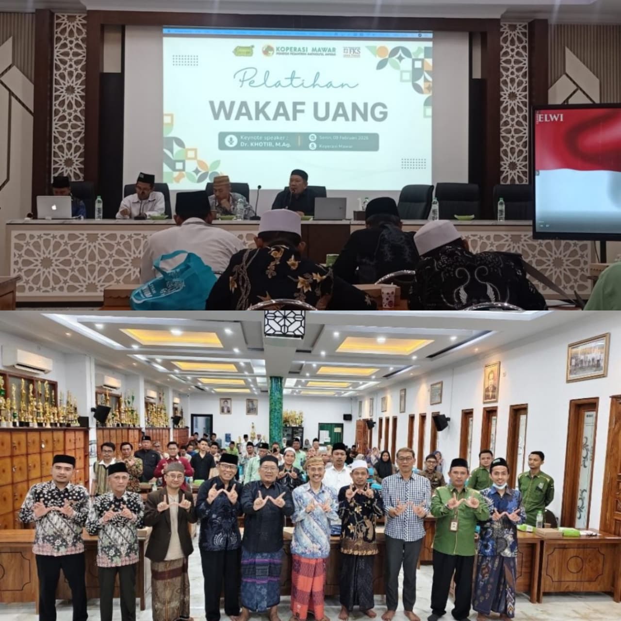 KABAG Marketing KSPPS BMT Mandiri Sejahtera Jawa Timur (Bp. H. Sunjianto) dan KABAG Pengembangan dan Logistik ( Bp. Iskan, S.E) dalam acara Pelatihan Wakaf Uang yang diselenggarakan oleh FKS Jawa Timur  di Koperasi Mawar Karanggeneng Lamongan 