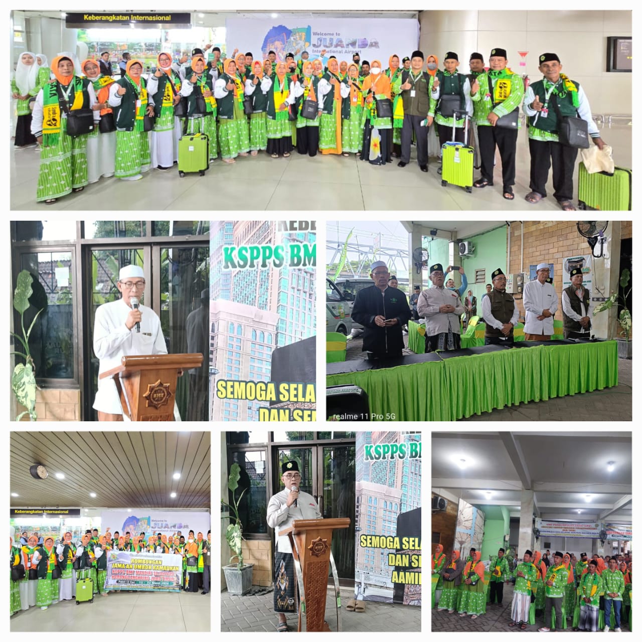 Prosesi Pemberangkatan Jamaah Umroh Awal Ramadhan Paket 12 Hari KSPPS BMT Mandiri Sejahtera Jawa Timur (13 Maret-24 Maret 2024) di Halaman Kantor Pusat KSPPS BMT Mandiri Sejahtera Jawa Timur dan di Bandara Juanda Surabaya